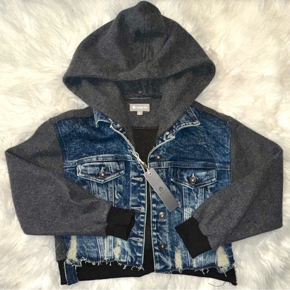 Tractr wool-blend Jean jacket hoodie- oversized hood - Picture 7 of 8